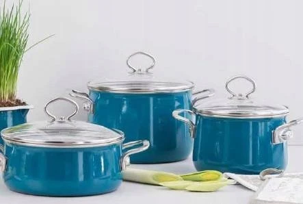 RIESS Aukštas puodas su dangčiu 6,5l 24cm Akvamarinas QUARTZ ENAMEL AUSTRIJA