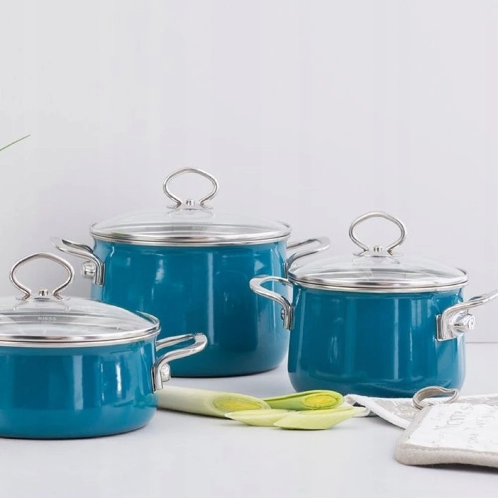 RIESS Aukštas puodas su dangčiu 6,5l 24cm Akvamarinas QUARTZ ENAMEL AUSTRIJA