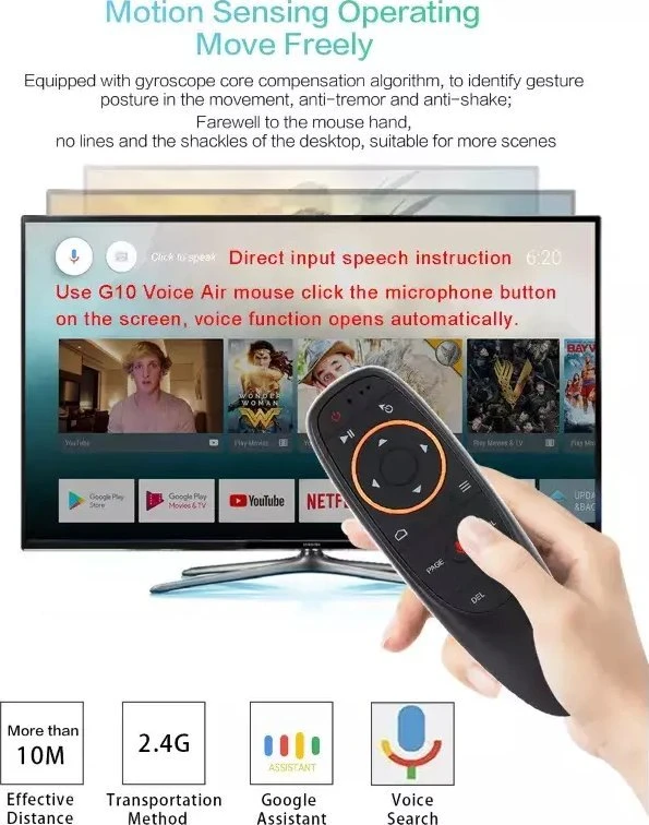 „Riff G10s“ universalus išmanusis televizorius – kompiuteris – „Android TV“ belaidis / IR nuotolinis balso asistentas ir juodas giroskopas