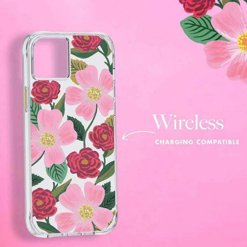 Rifle Paper Clear - dėklas decorated in auksinis skirtas Apple iPhone 14 Plus Rose Garden