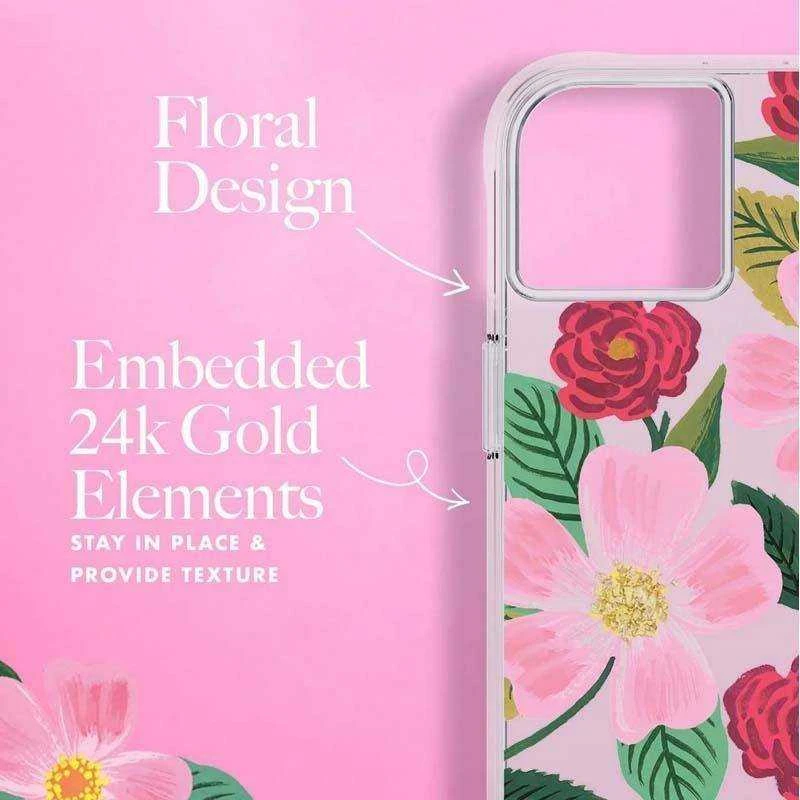 Rifle Paper Clear - dėklas decorated in auksinis skirtas Apple iPhone 14 Plus Rose Garden