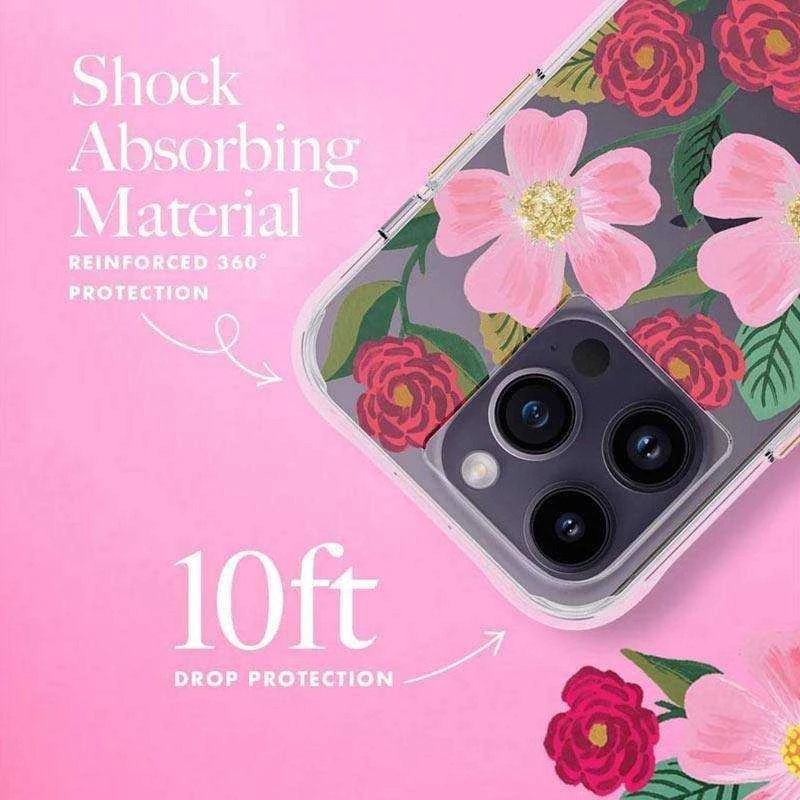 Dėklas Rifle Paper Clear - Case decorated in auksinis for Apple iPhone 14 Pro Rose Galden