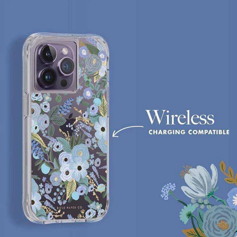 Rifle Paper Clear - dėklas skirtas Apple iPhone 14 Pro Garden Party Mėlyna
