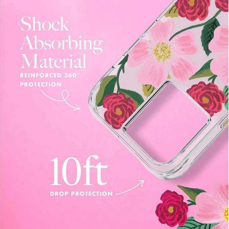 Rifle Paper Clear - dėklas decorated in auksinis skirtas Apple iPhone 14 Pro Max Rose Garden