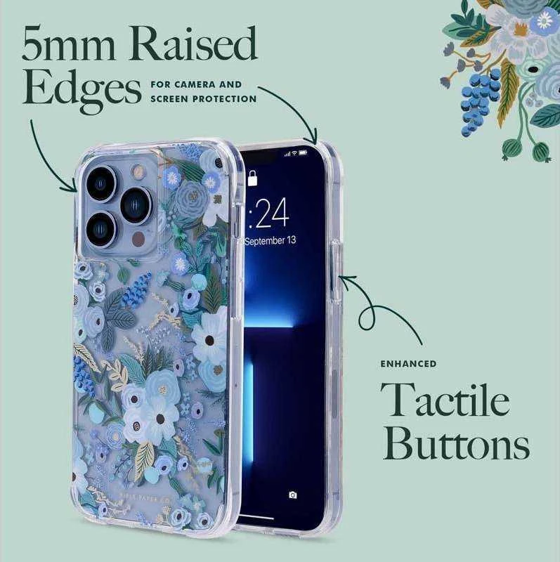 Rifle Paper Clear - dėklas skirtas Apple iPhone 14 Pro Max Garden Party Mėlyna