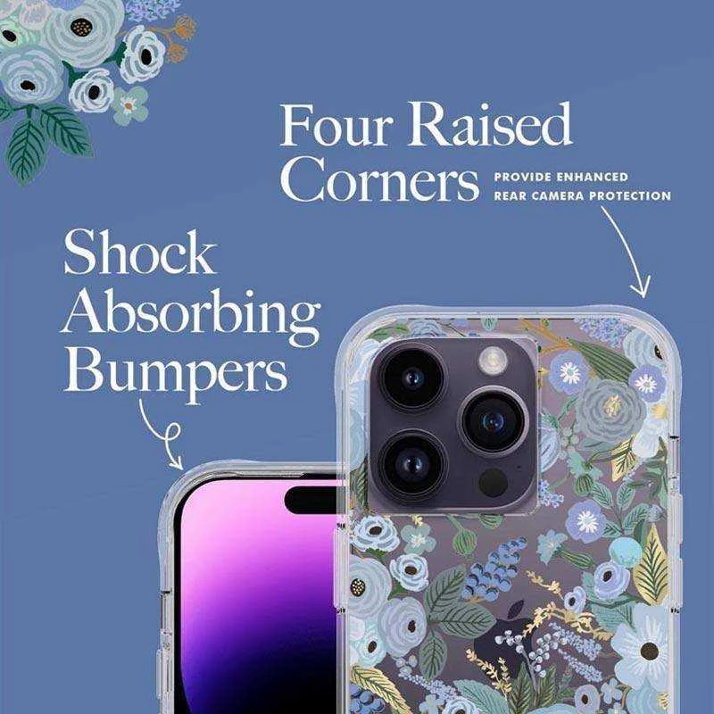 Rifle Paper Clear - dėklas skirtas Apple iPhone 14 Pro Garden Party Mėlyna