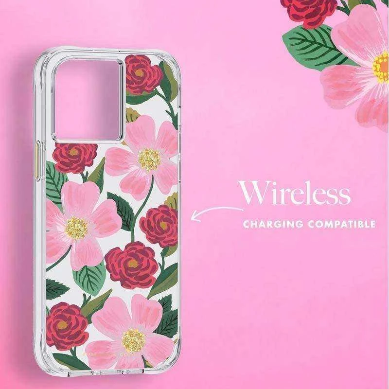 Rifle Paper Clear - dėklas decorated in auksinis skirtas Apple iPhone 14 Pro Max Rose Garden
