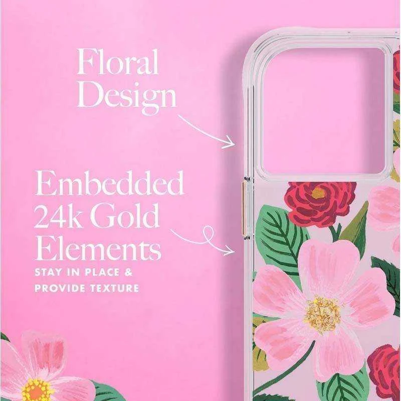 Rifle Paper Clear - dėklas decorated in auksinis skirtas Apple iPhone 14 Pro Max Rose Garden