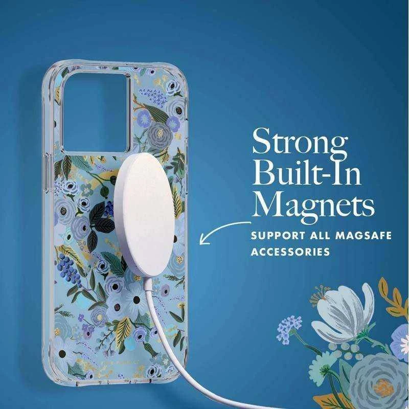 Rifle Paper Clear MagSafe - dėklas skirtas Apple iPhone 14 Pro Max Garden Party Mėlyna