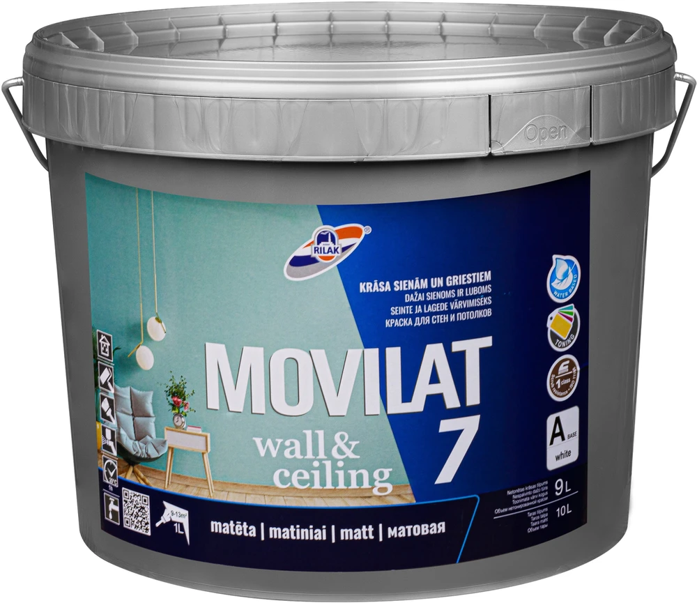 Rilak Movilat 7 matinių dažų 9 litrų talpos kibiras