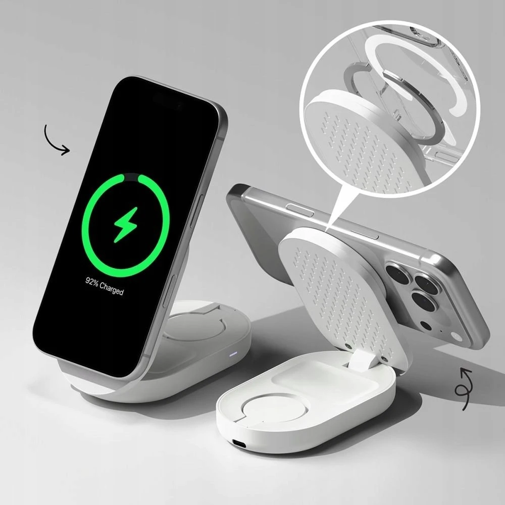 Ringke QI2.2 25W 3in1 Magnetic MagSafe belaidis sulankstomas įkroviklis baltos spalvos