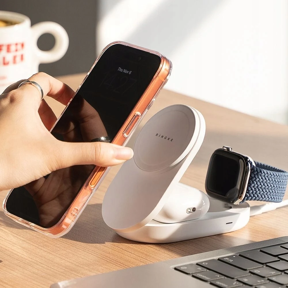 Ringke QI2.2 25W 3in1 Magnetic MagSafe belaidis sulankstomas įkroviklis baltos spalvos
