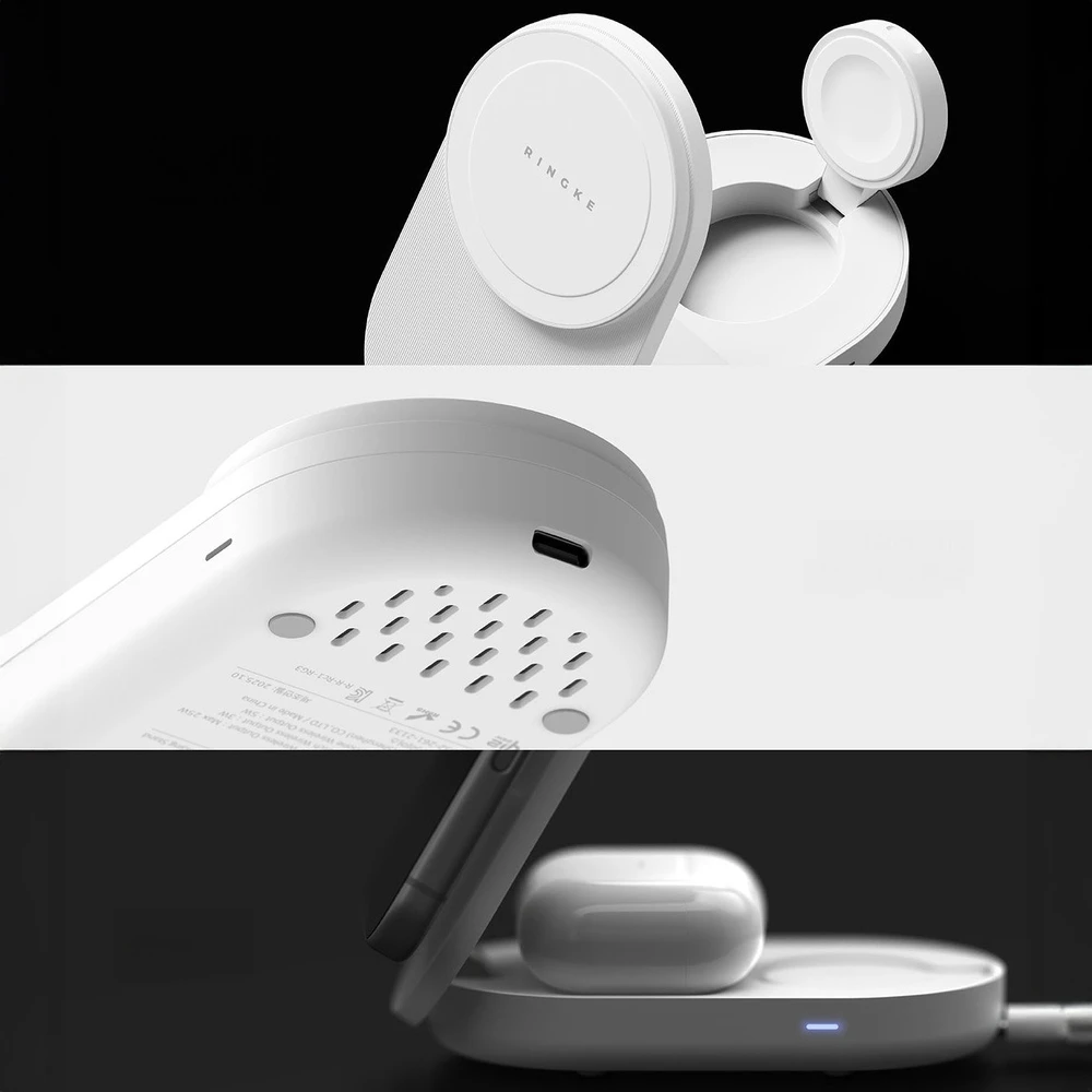 Ringke QI2.2 25W 3in1 Magnetic MagSafe belaidis sulankstomas įkroviklis baltos spalvos