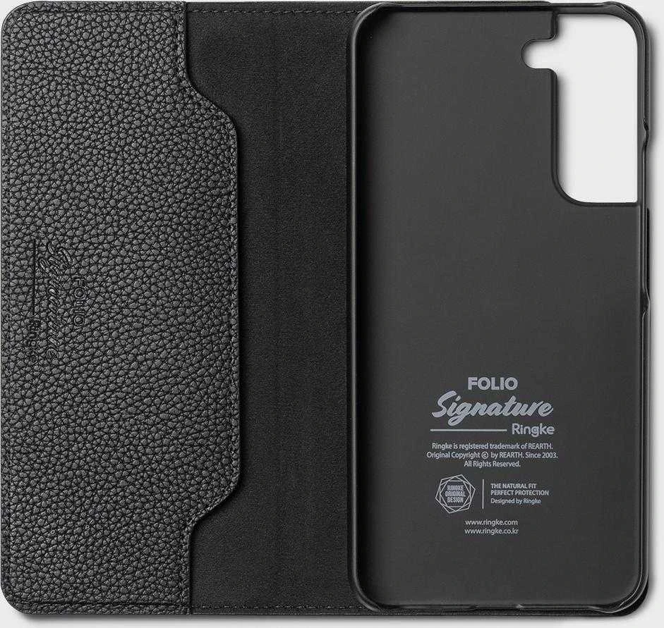 „Ringke Folio Signature“ atverčiamas odinis dėklas, skirtas Samsung Galaxy S22 + (S22 Plus) juodas (FSS118R262)