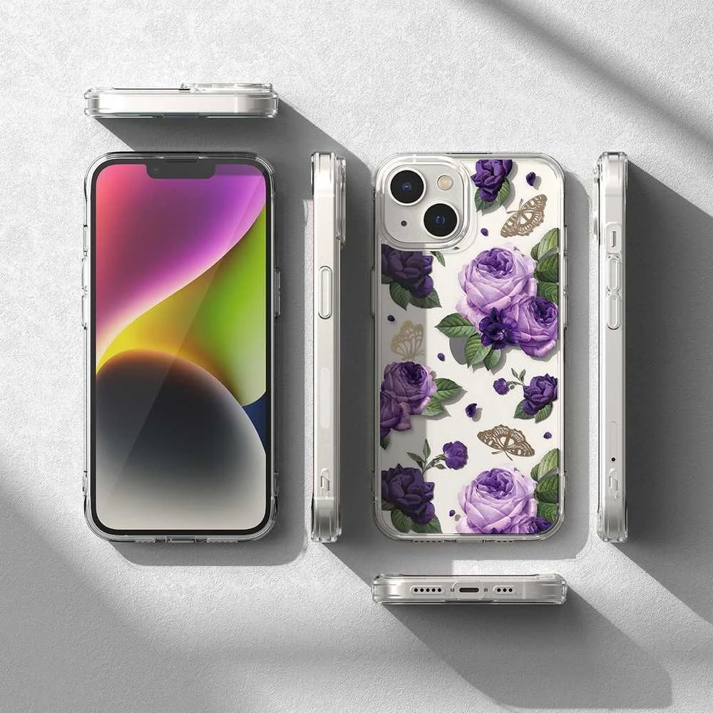 Ringke Fusion Design Armored Gel Frame Apple iPhone 14 Plus dėklas telefonui skaidrus (Violetinė rose) (FD637E29)