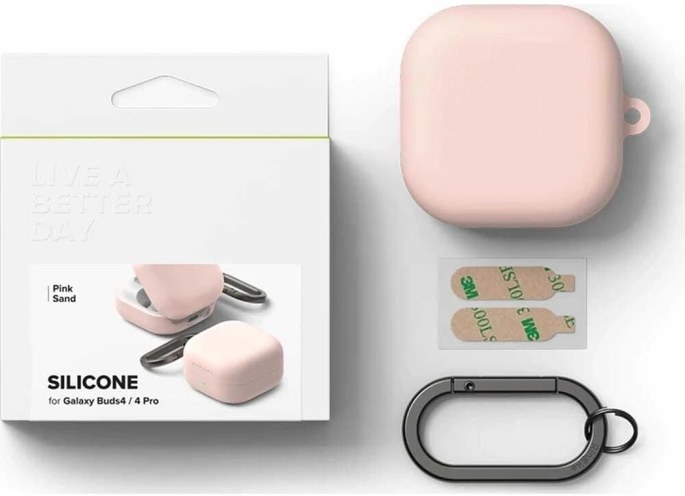 Dėklas Ringke Silicone Samsung Galaxy Buds 4 / 4 Pro rožinio smėlio spalvos