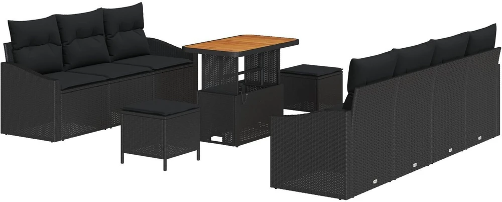 Lauko baldų komplektas Sodo Sofų Rinkinys 10 vnt. Juoda poliratanas