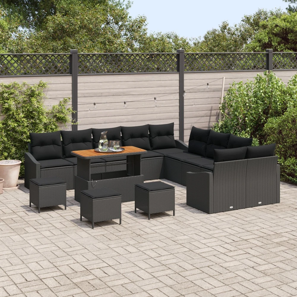 Sodo Sofų Rinkinys su pagalve 13 pcs Juoda Poli ratanas