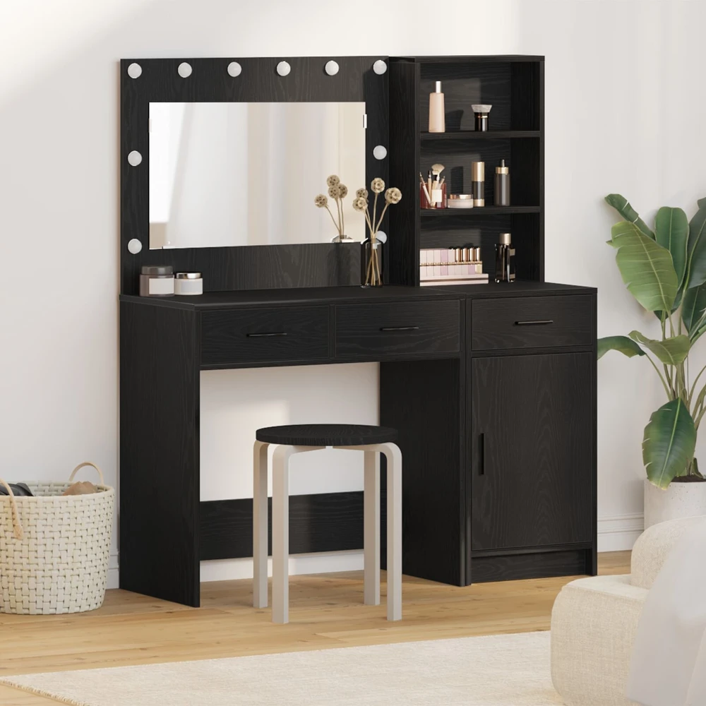 Makiažo stalas 2 vnt. Juoda 78,5 x 41 x 135 cm Apdirbta mediena