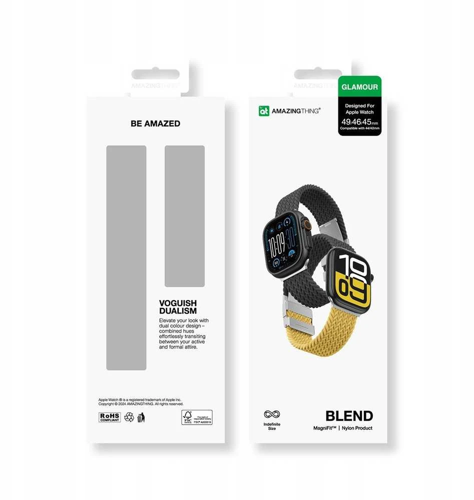 Set of 2 AmazingThing Blend Band skirta Apple Watch 45/46/49mm - geltonos spalvos-juodos spalvos/juodos spalvos