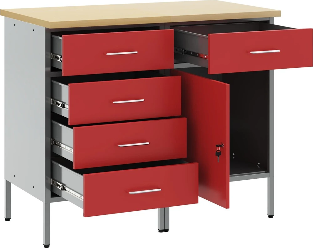 Darbo spinta 2 vnt. Raudona ir pilka 100 x 55 x 85 cm