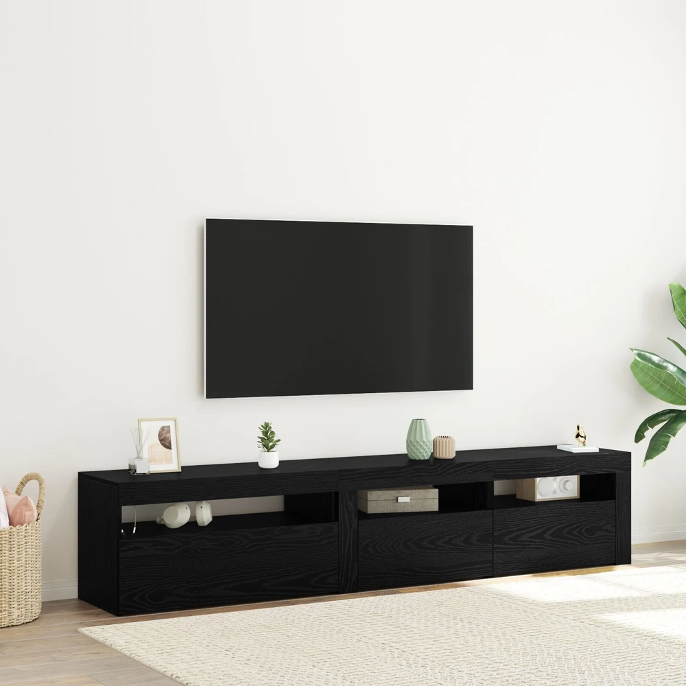 TV staliukas Televizoriaus spintelė 2 vnt. Juodas ąžuolas Apdirbta mediena