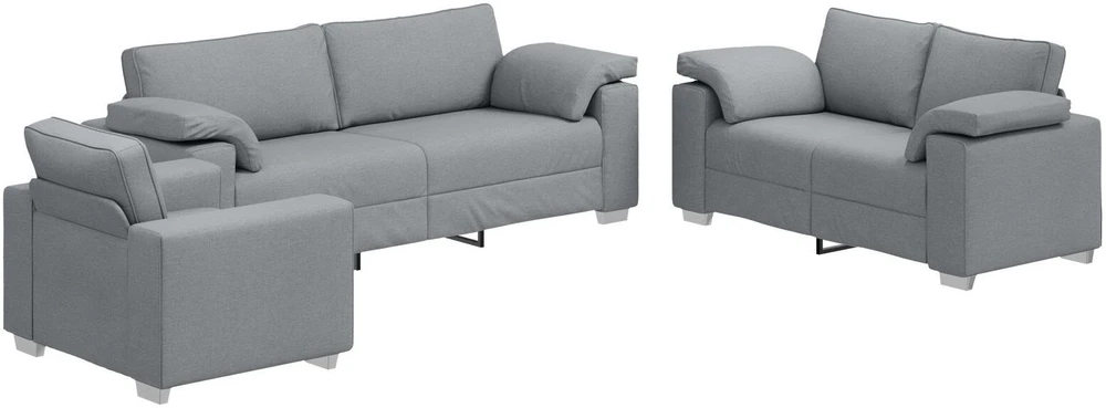 Sofa 3 vnt. Šviesiai pilka Lino mišinio audinys