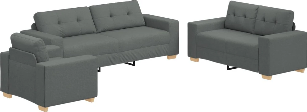 Sofa 3 vnt. Tamsiai pilka Lino mišinio audinys