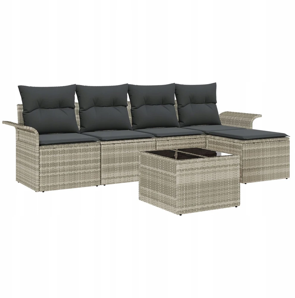Lauko baldų komplektas Lauko sofa 6 vnt. Šviesiai pilka poliratanas