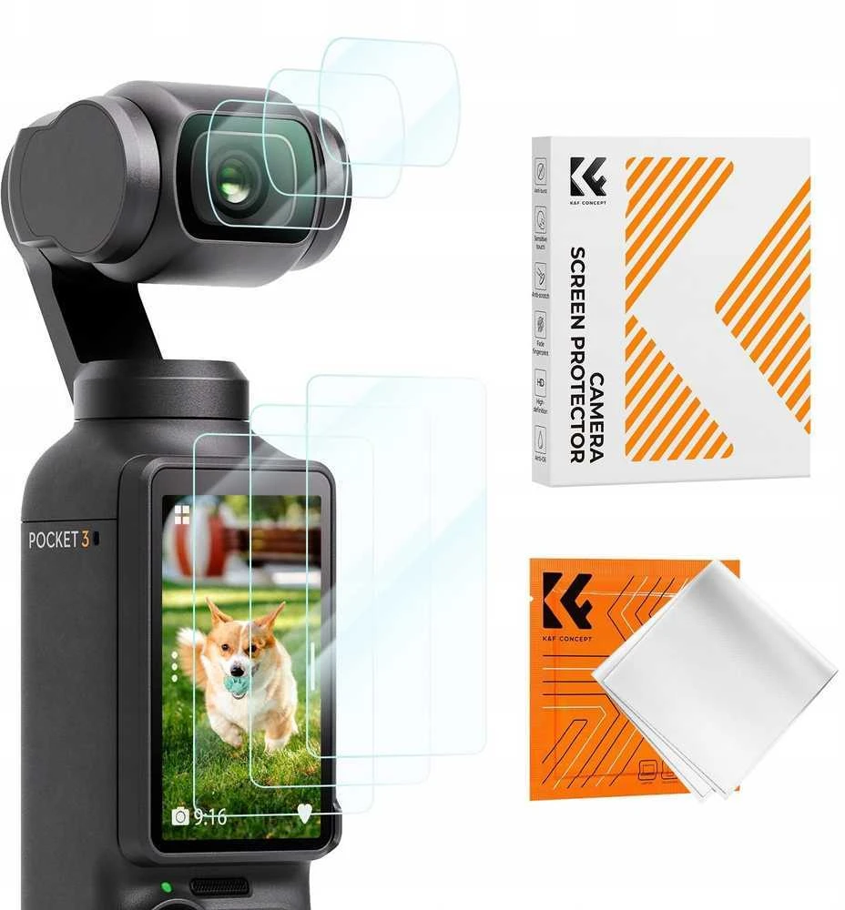 K&F rinkinys 6x ekrano apsauga 9H stiklas + objektyvas skirtas DJI Osmo Pocket 3 / K&F Concept / Sku.2231