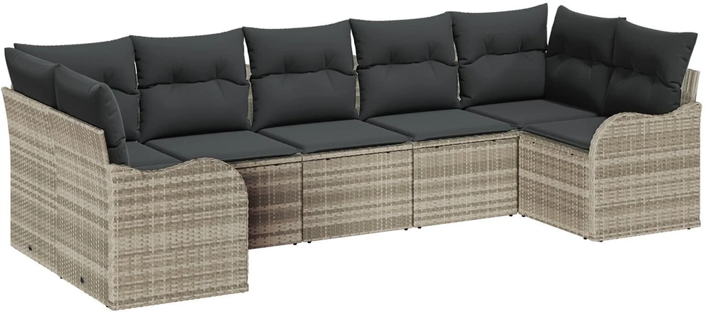 Sodo Sofų Rinkinys su pagalve 7 pcs Šviesiai pilka Poli ratanas