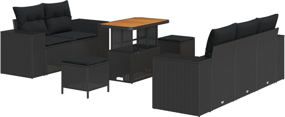 Sodo Sofų Rinkinys 8 pcs Juoda poliratanas