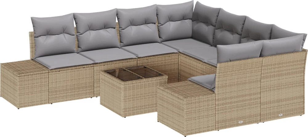 Sodo Sofų Rinkinys 9 vnt. Bežinė ir pilka poliratanas