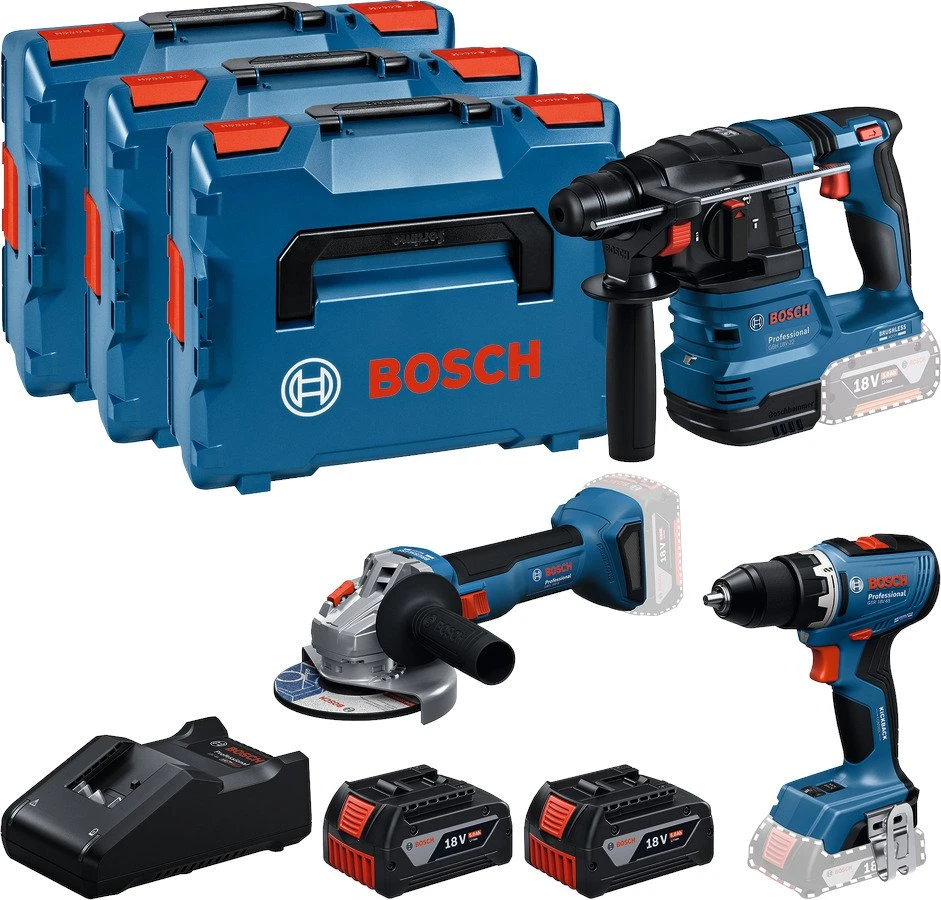 Bosch 18V įrankių rinkinys su lagaminais ir priedais