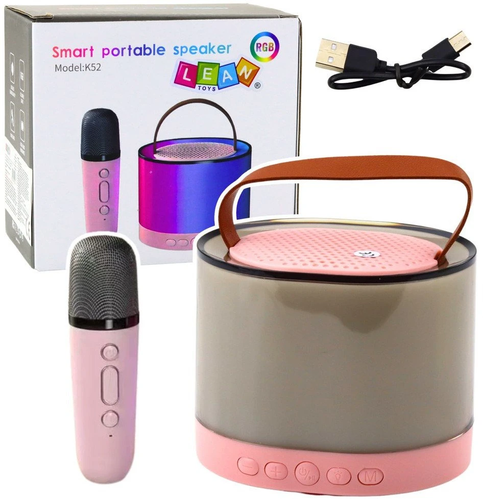 Lean Toys Karaoke kolonėlė su mikrofonu K52 rožinė