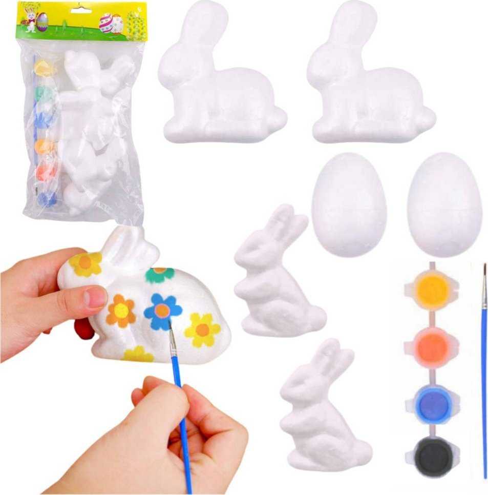 Lean Toys Rinkinys Do Malowania Styropianowych Ozdób 4 Zające 2 Jajka Farby