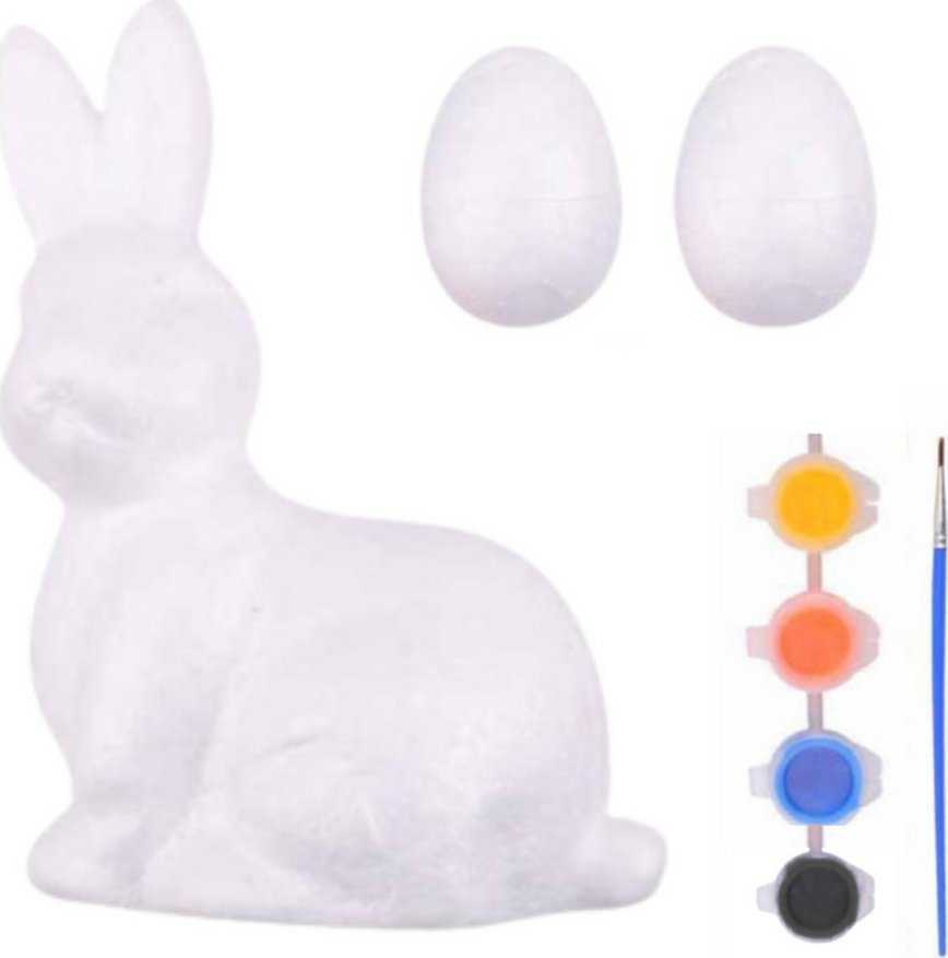 Lean Toys Rinkinys Zuikio putplasčio dekoracijų dažymo rinkinys, 2 kiaušiniai, dažai