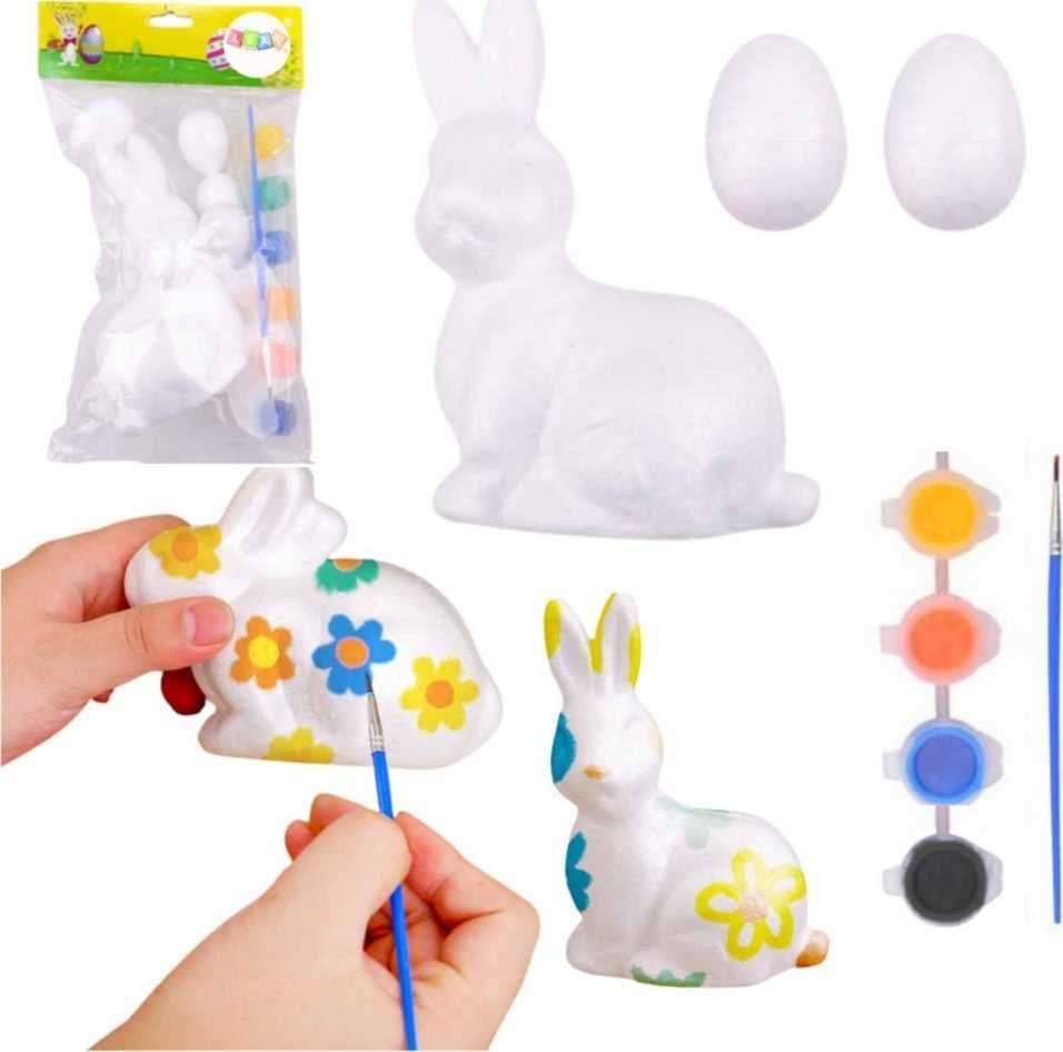 Lean Toys Rinkinys Zuikio putplasčio dekoracijų dažymo rinkinys, 2 kiaušiniai, dažai