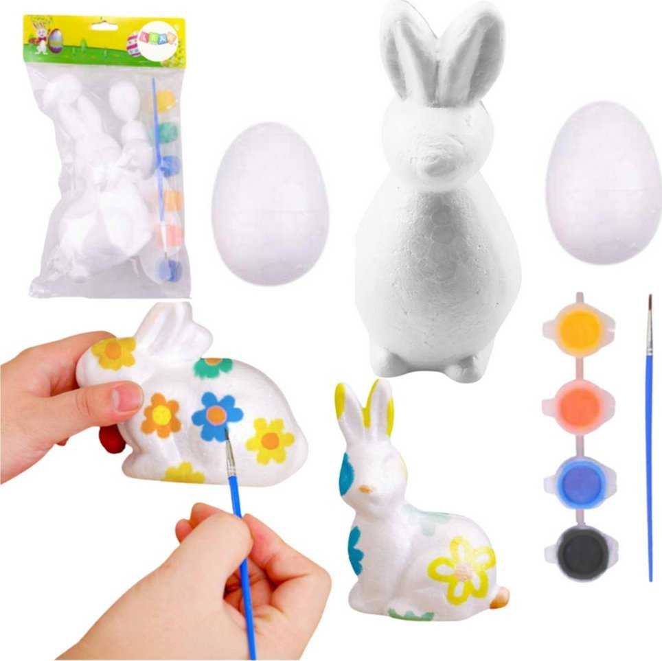 Lean Toys Bunny Styrofoam Decorations Painting Kit 2 Eggs Paints