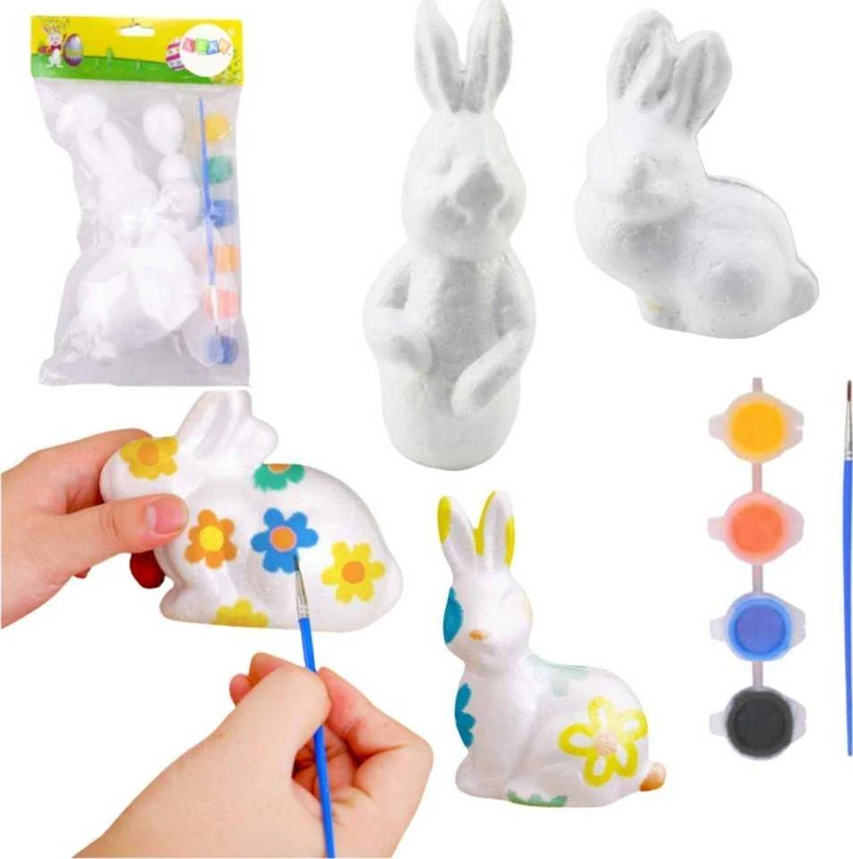 Lean Toys Rinkinys Putplasčio dekoracijų rinkinys, 4 zuikučiai, teptukas