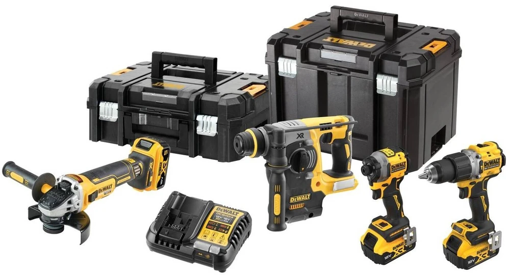 DeWalt DCK429P3T-QW rinkinys DCD805 + DCG405 + DCH273 + DCF850, 18 V juodas, geltonas