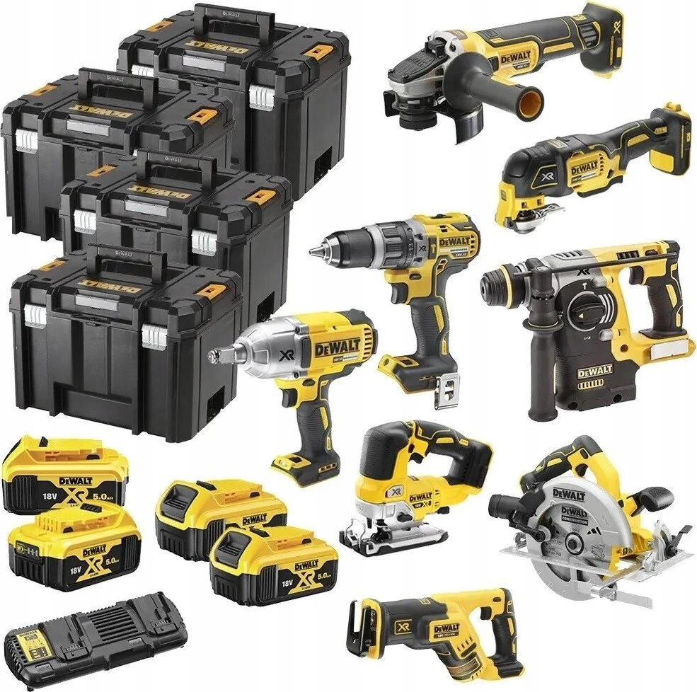 Įrankių rinkinys DeWalt DCK865P4T-QW (DCD796 + DCF899H + DCS367 + DCH273 + DCS334 + DCG405 + DCS355 + DCS570); 18 V; 4x5,0 Ah akum.