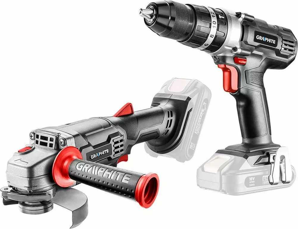 Graphite E+ rinkinys: 58GE130 šlifuoklis + 58G010 smūginis grąžtas/suktuvas