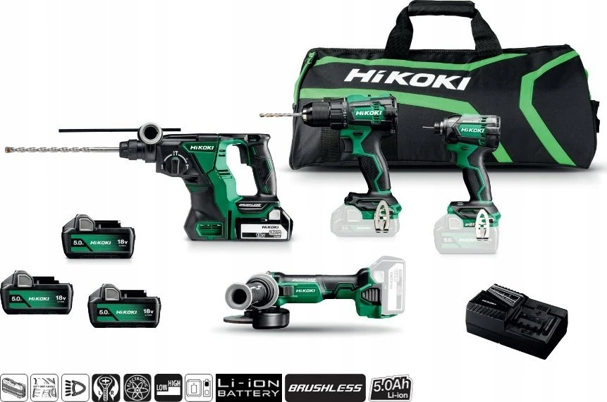 Rinkinys įrankių Hikoki HIKOKI.KIT 18V KC18DEWHZ (DS18DE+WH18DC+G18DBL+DH18DBL) 3x5.0Ah BAG