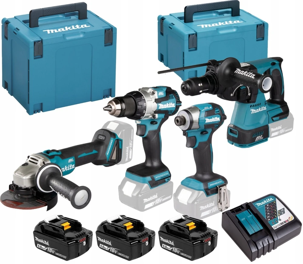 MAKITA KOMPLEKTAS COMBO 18V DLX4196JX1 (DDF489, DGA504, DTD173, DHR243) 3×5,0Ah 2xMP