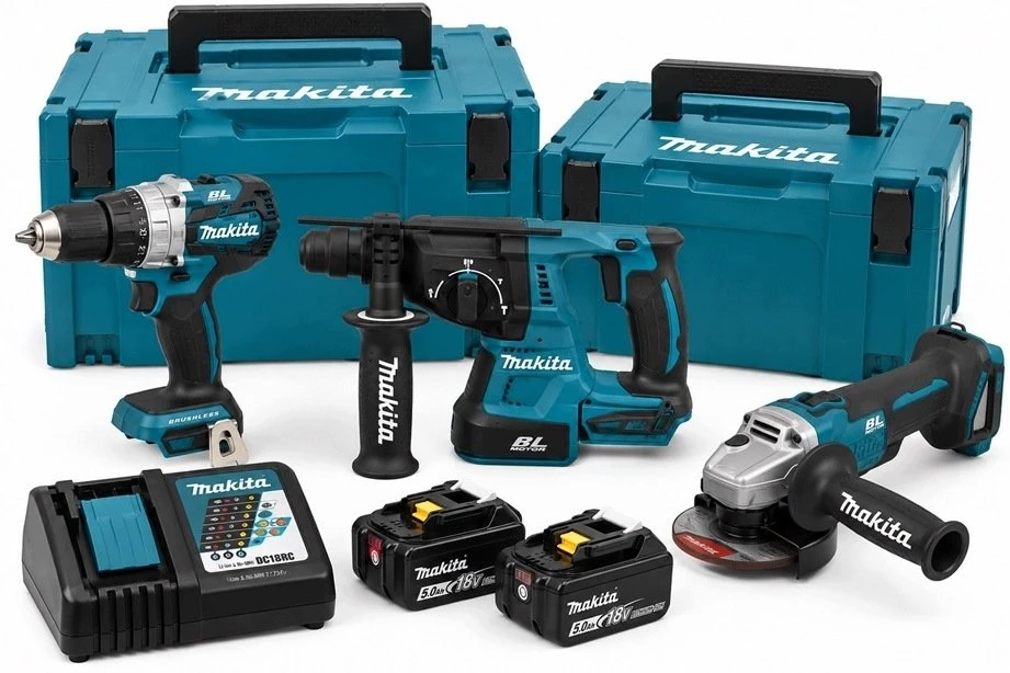 Rinkinys įrankių Makita Combo 18V (DDF492, DHR242, DGA506) 2x5,0Ah 2xMP (DLX3223TJ)