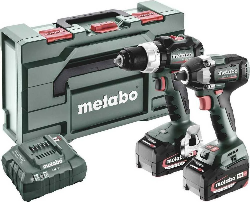 METABO.Rinkinys COMBO 18V 2.9.3 (BS 18 LT BL + SSW 18 LT 300 BL) 2x5,2Ah METABOX