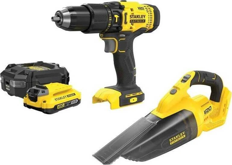 Stanley V20 įrankių komplektas su gręžtuvu ir dulkių siurbliu