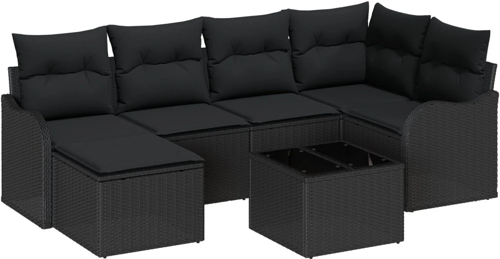Sodo Sofų Rinkinys su pagalve 7 pcs Juoda Poli ratanas