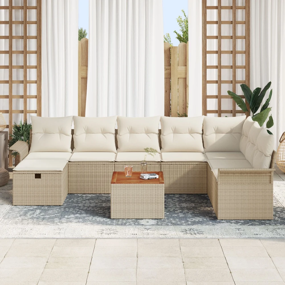 Sodo Sofų Rinkinys 9 vnt. Smėlio poliratanas